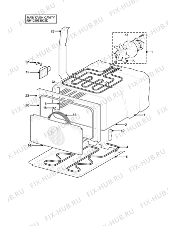 Взрыв-схема плиты (духовки) Zanussi ZOU575X - Схема узла H10 Main Oven Cavity (large)